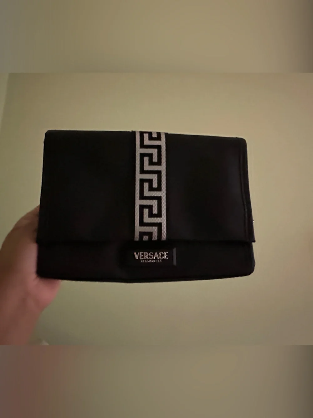 Versace Black Clutch with Silver Greek Key Band